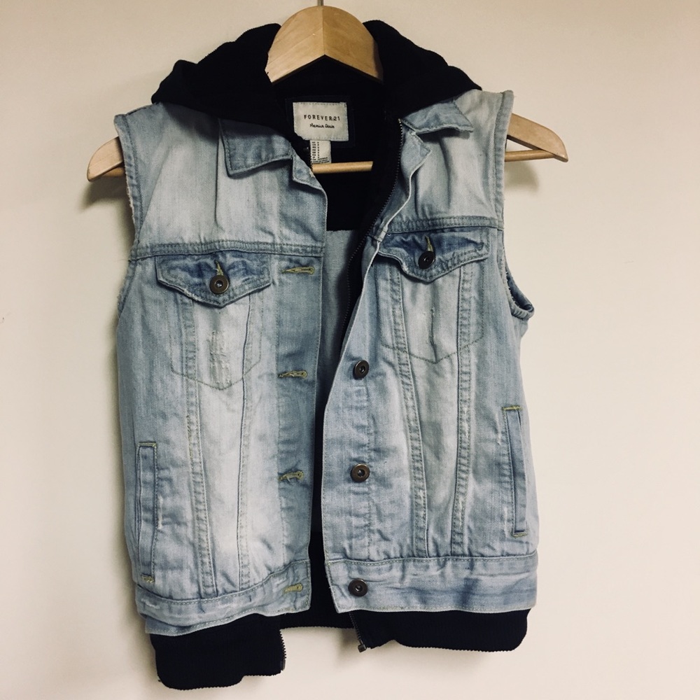 Forever 21 Denim Hooded Vest